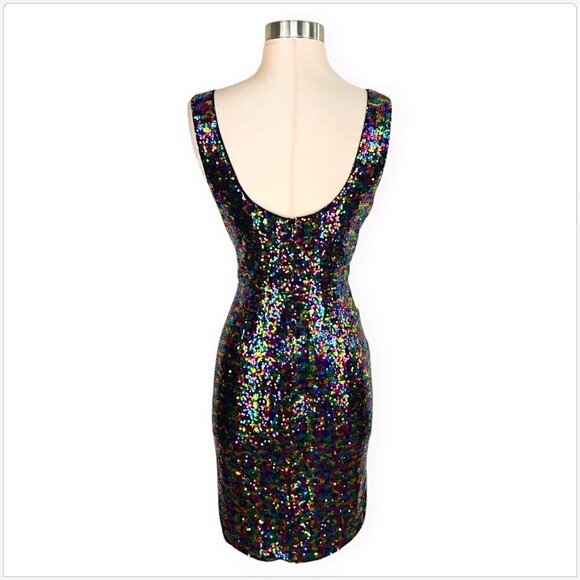 Grace Karin Colorful Multi Color Metallic Sequin Bodycon Cocktail Dress NWT S - Picture 4 of 5